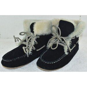Clarks Womens Sheepskin Black Fax Fur Slippers Boots Size 7M
